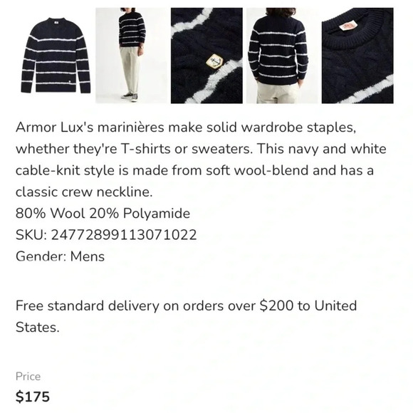 Armor Lux NWT Wool Fisherman Sweater Striped Navy - Picture 4 of 15